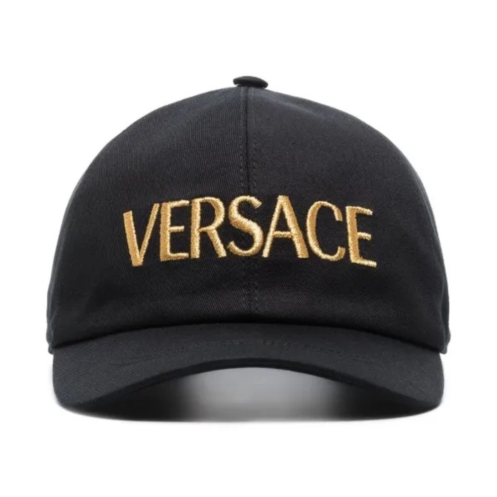 Versace Black Hat with Gold Embroidery